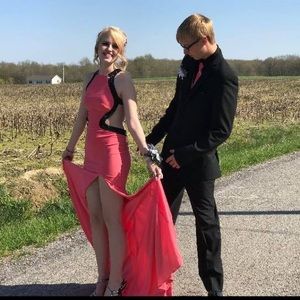 Coral pink prom dress